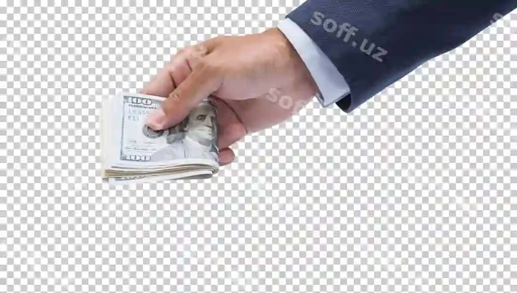 Erkak qo'l 100 dollarlik banknotni tutgan, ajraltirilgan | Man hand holding 100 dollar banknote isolated