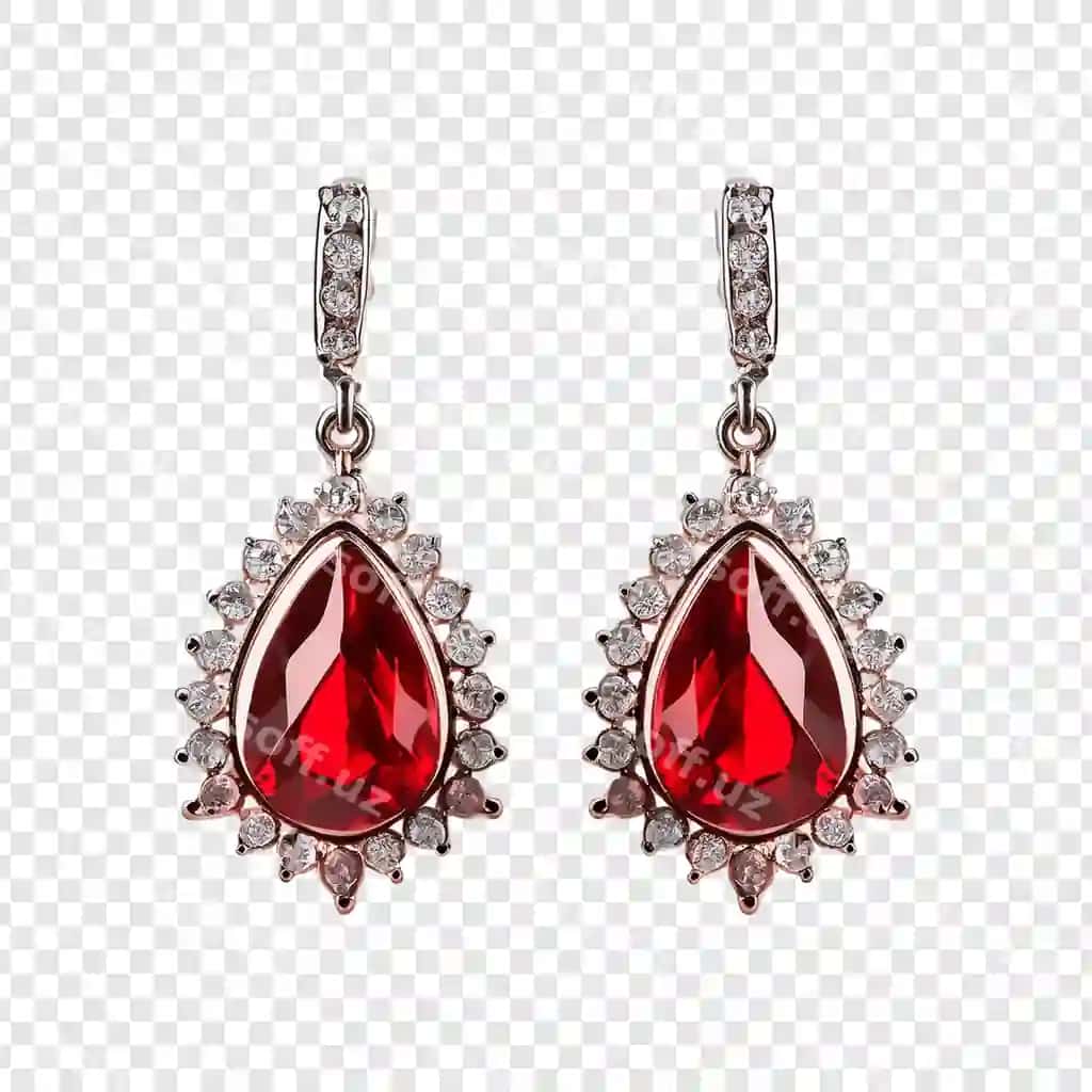 Juftlik qizil diamond oygak shaffof fonda ajraltirilgan | Pair red diamond earrings isolated transparent background