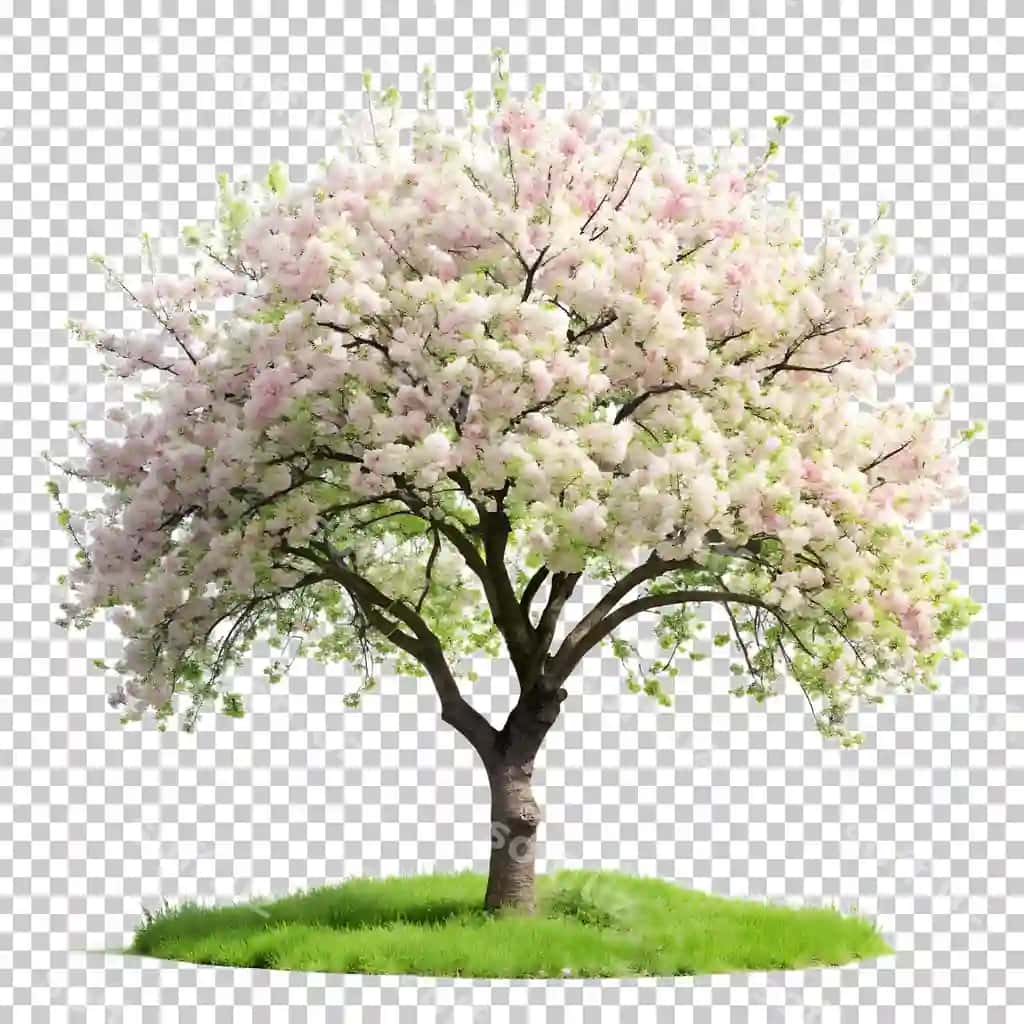 Oqqullar bilan daraxt shaffof orqa fonda bahor gullari | Tree with white flowers with transparent background spring blossom