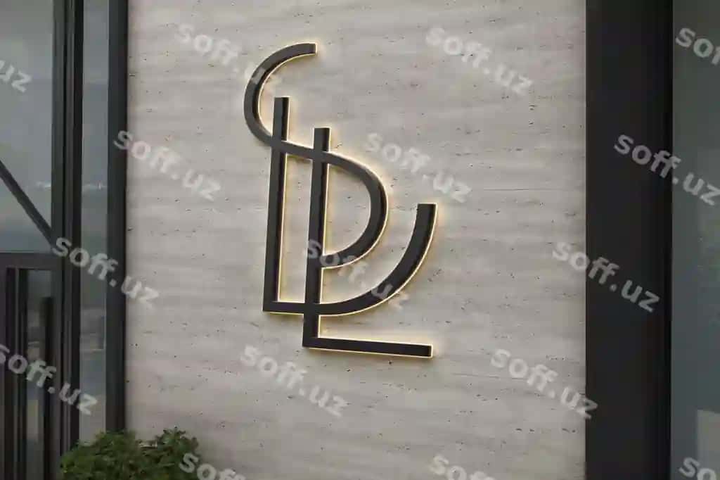 Logo namuna 3D qora yorqin belgi luks bino | Logo mockup 3d black luminous sign luxury building