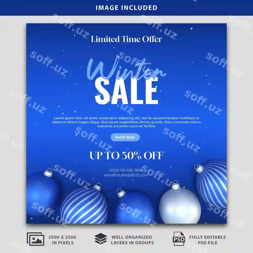 Qish chegirmasi ijtimoiy tarmoqlar poster shabloni PSD mockup | Winter sale social media poster template psd mockup