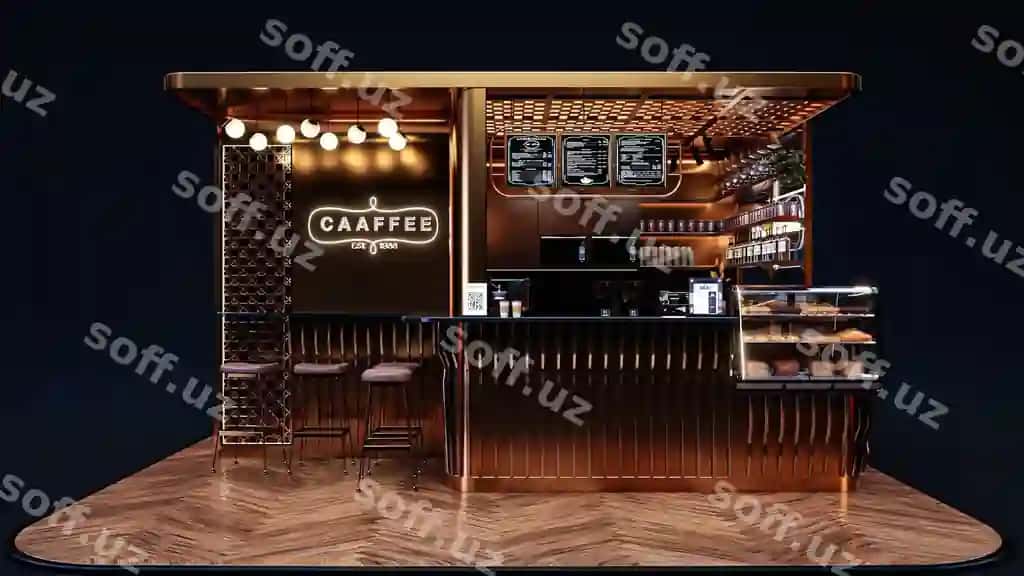 3d rendering kofeeshop joyligi dizayn kontseptsiyasi | 3d rendering coffee shop booth design concept