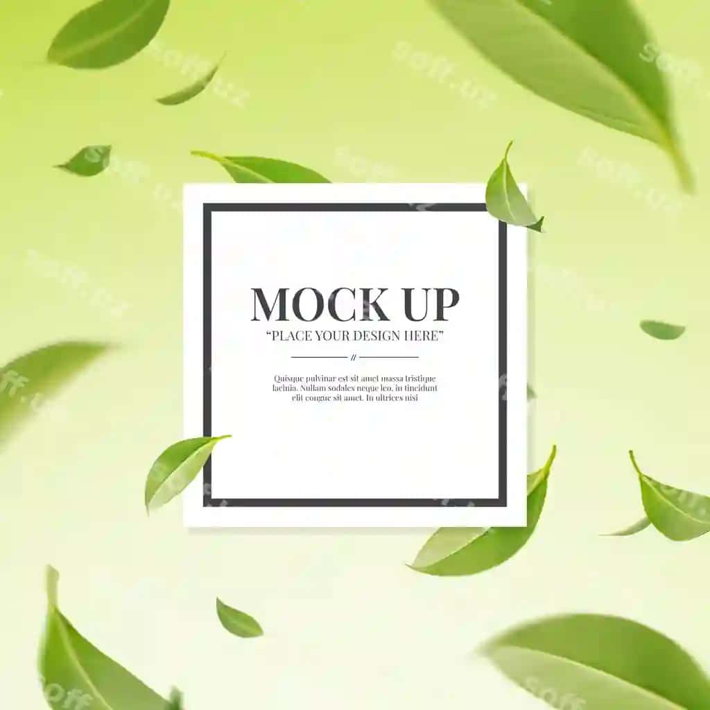 Parvoz aylanma yashil barglar matn joyi bilan shablon | Flying whirl green leaves with copy space mockup template