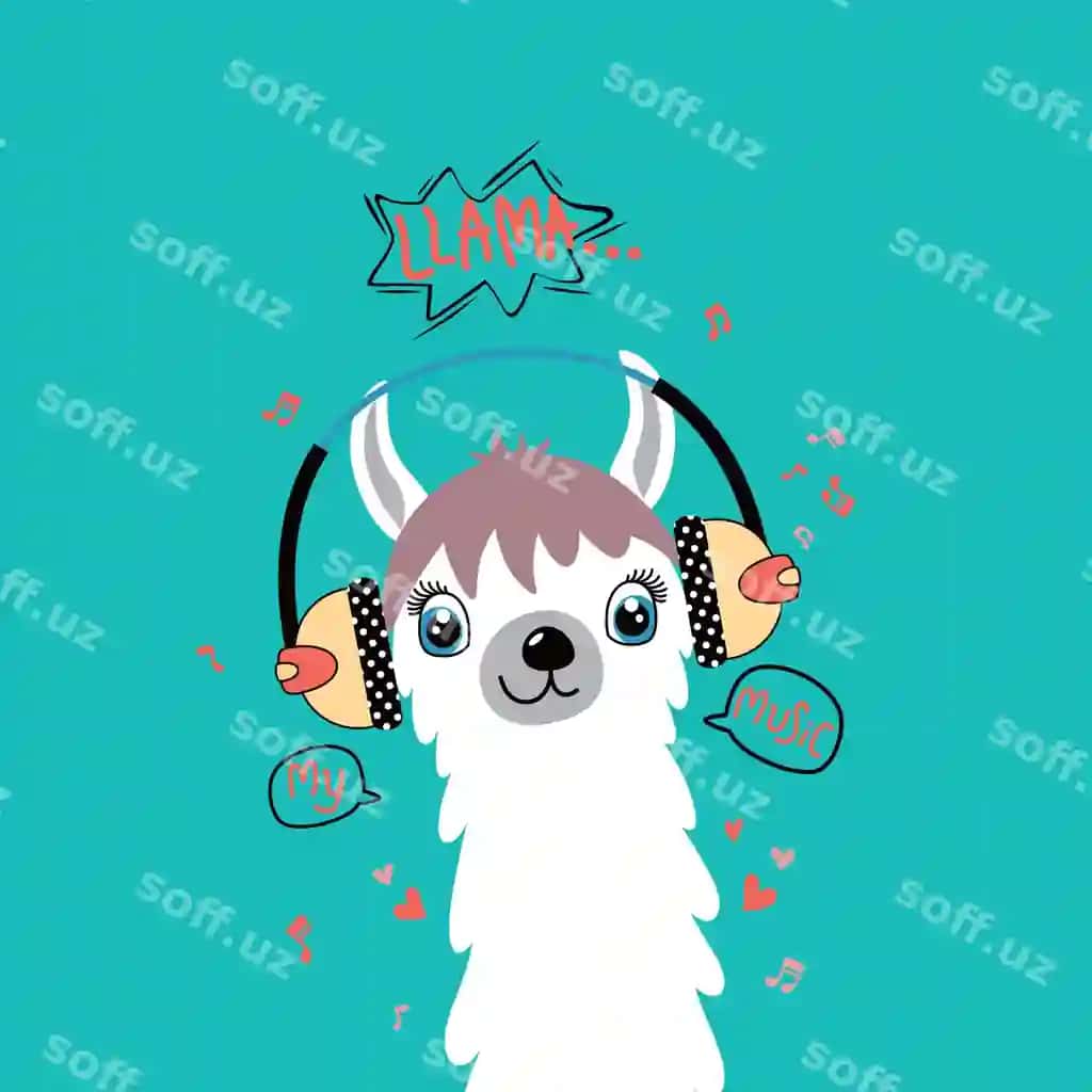 Vektor chiroyli lama musiqaga eshitayotgan | Vector cute llama listening music