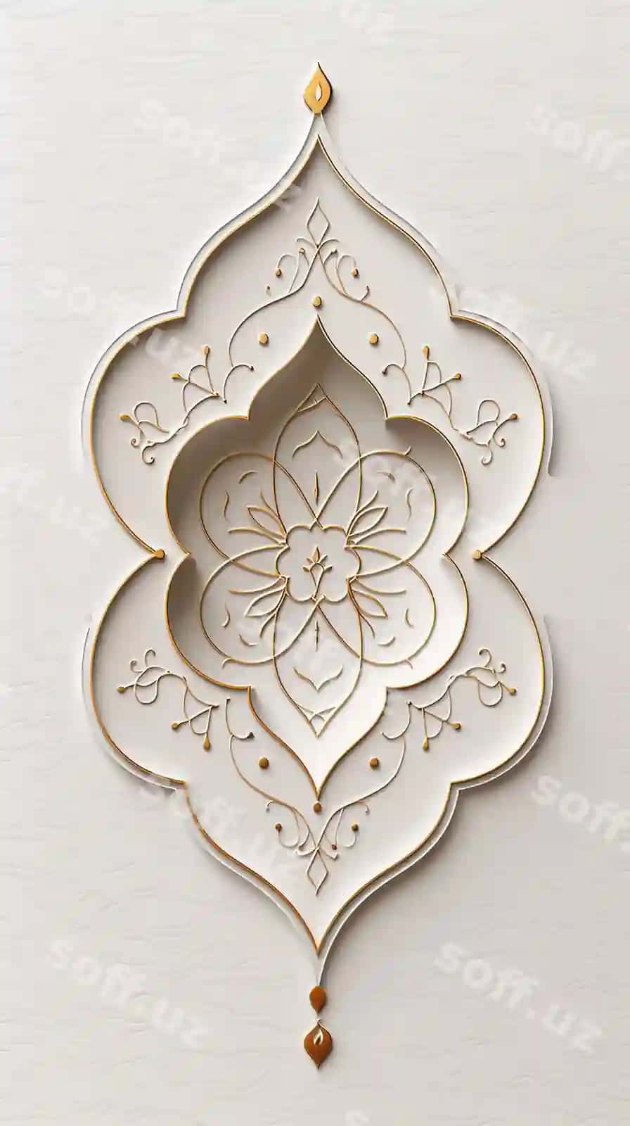 Oltin oq dizayn oq devorda ko'rsatiladi. | Gold white design is shown white wall