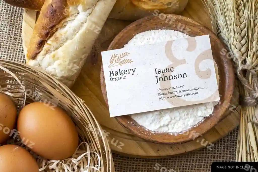 Pechenyachi biznes karta namunasi | Bakery business card mockup