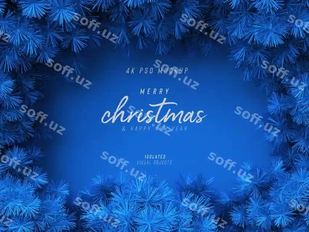 Yangi yil ramkasi namunasi bezatilgan chinar barglari daraxtlari bilan | Christmas frame mockup with decorative pine leaves trees