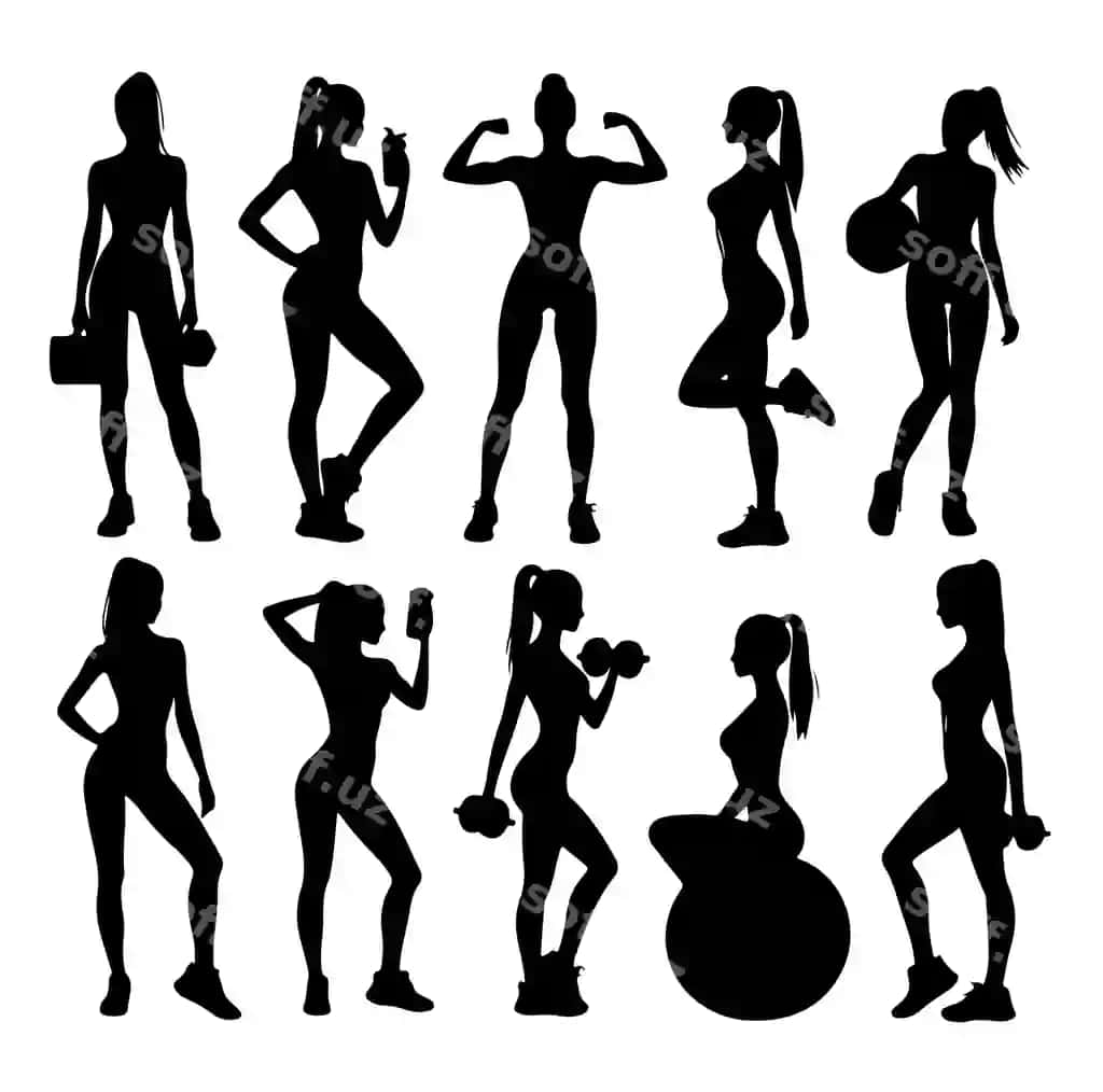 Fitnes ayol silueti vektor illustratsiyasi | Fitness woman silhouette vector illustration
