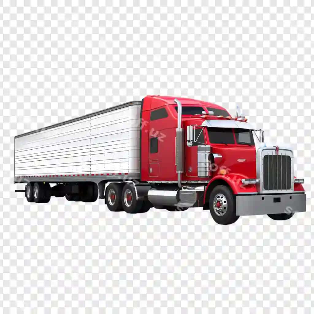 Qizil yuk avtomobili oq prinsipyer bilan u | Red truck with white trailer it
