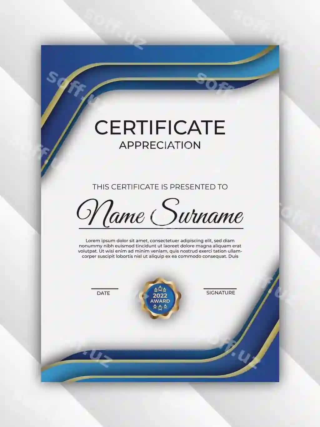 Sertifikat baholash dizayn shabloni | Certificate appreciation design template
