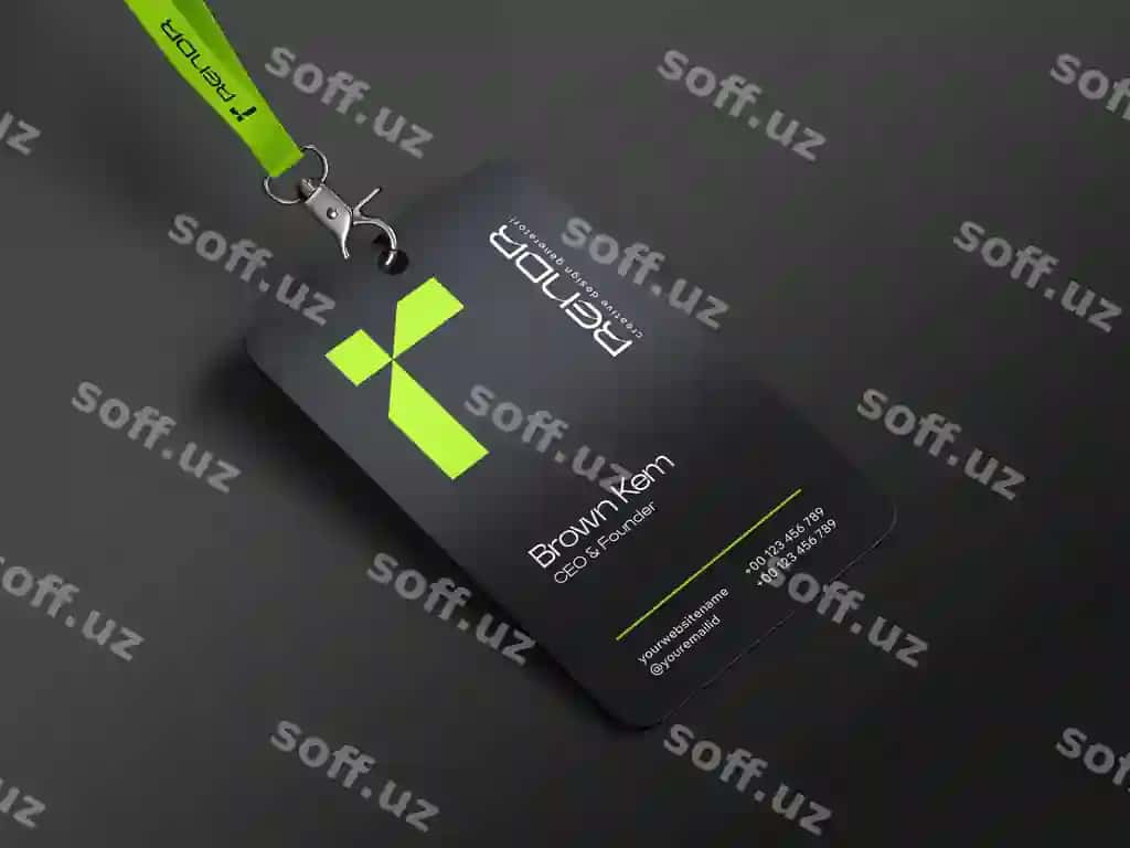 Vertikal identifikatsiya kartasi lanyardlar bilan brendlash namunasi | Vertical id card with lanyards branding mockup
