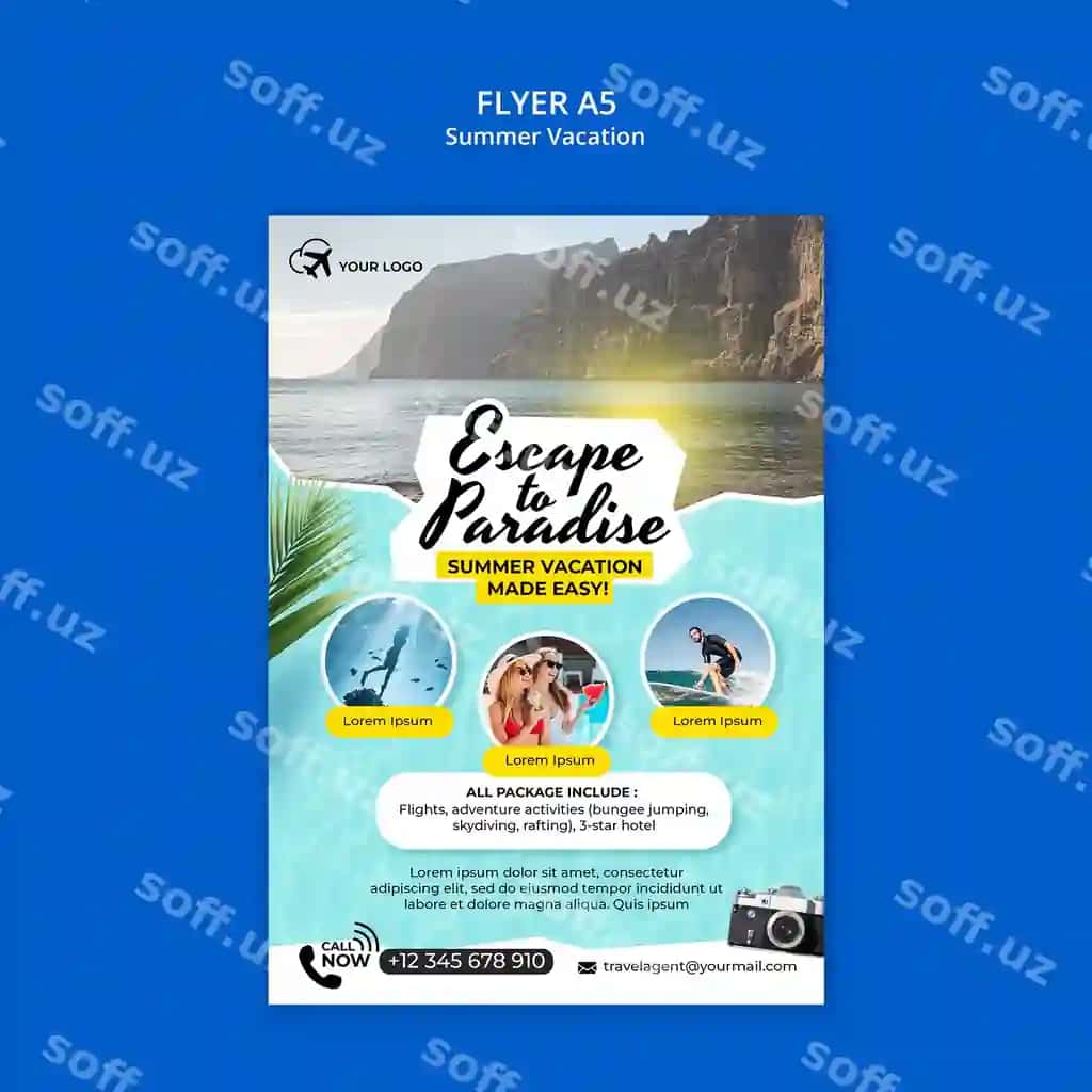 Yozdagi ta'tillar shablon dizayni | Summer vacation template design