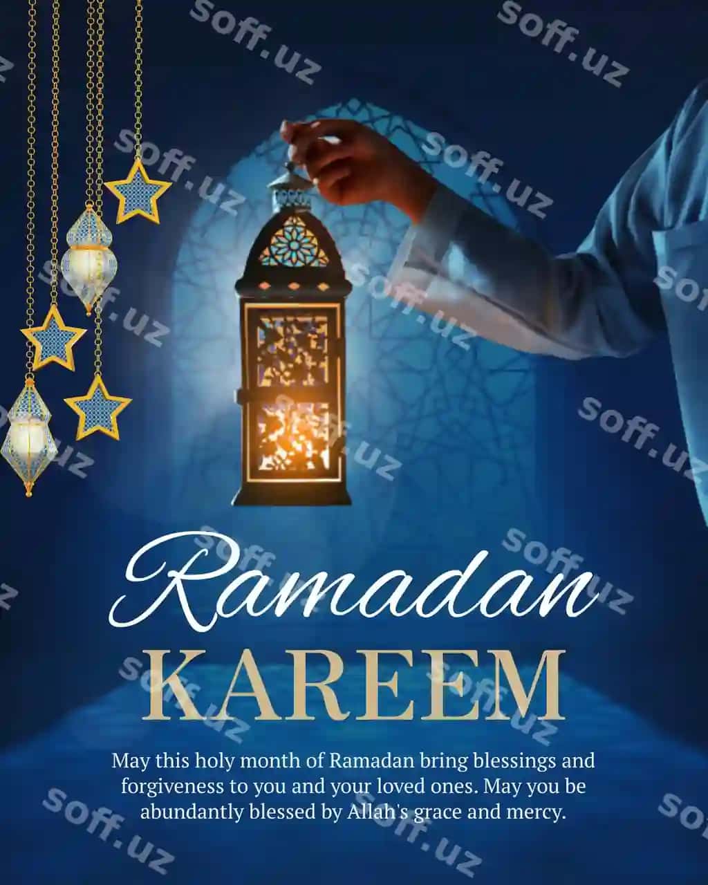 Ramazon komm bexirmat an'iyaviy chiroq bilan | Ramadan kareem blessing with traditional lantern