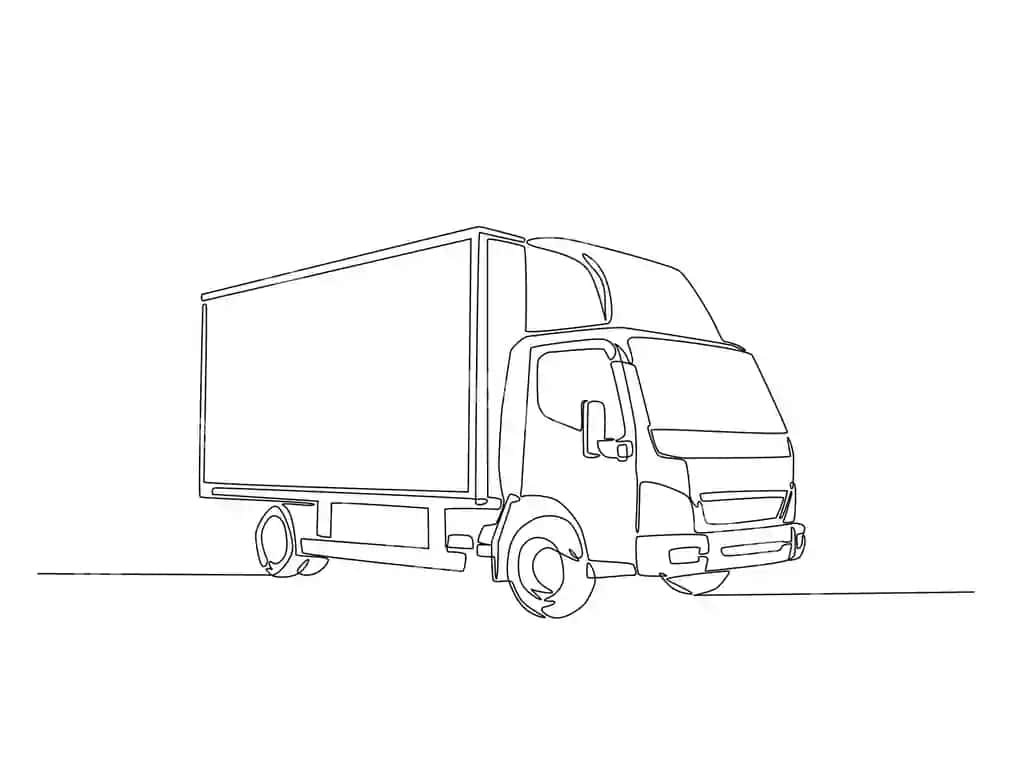 Uzilmaydigan bitta chiziqli yuk avtomobili illustratsiyasi | Continuous one line drawing cargo truck illustration