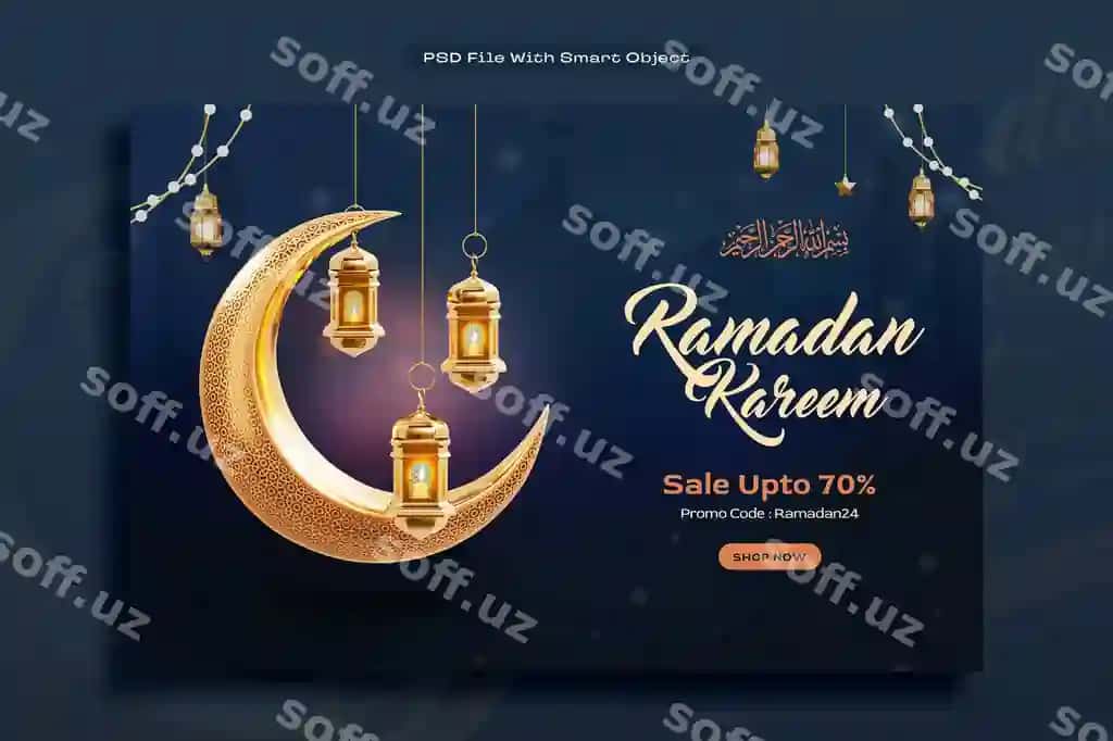 Ramazon kirim ijtimoiy tarmoqlar uchun sotuv baner dizayn shabloni | Ramadan kareem social media sale banner design template