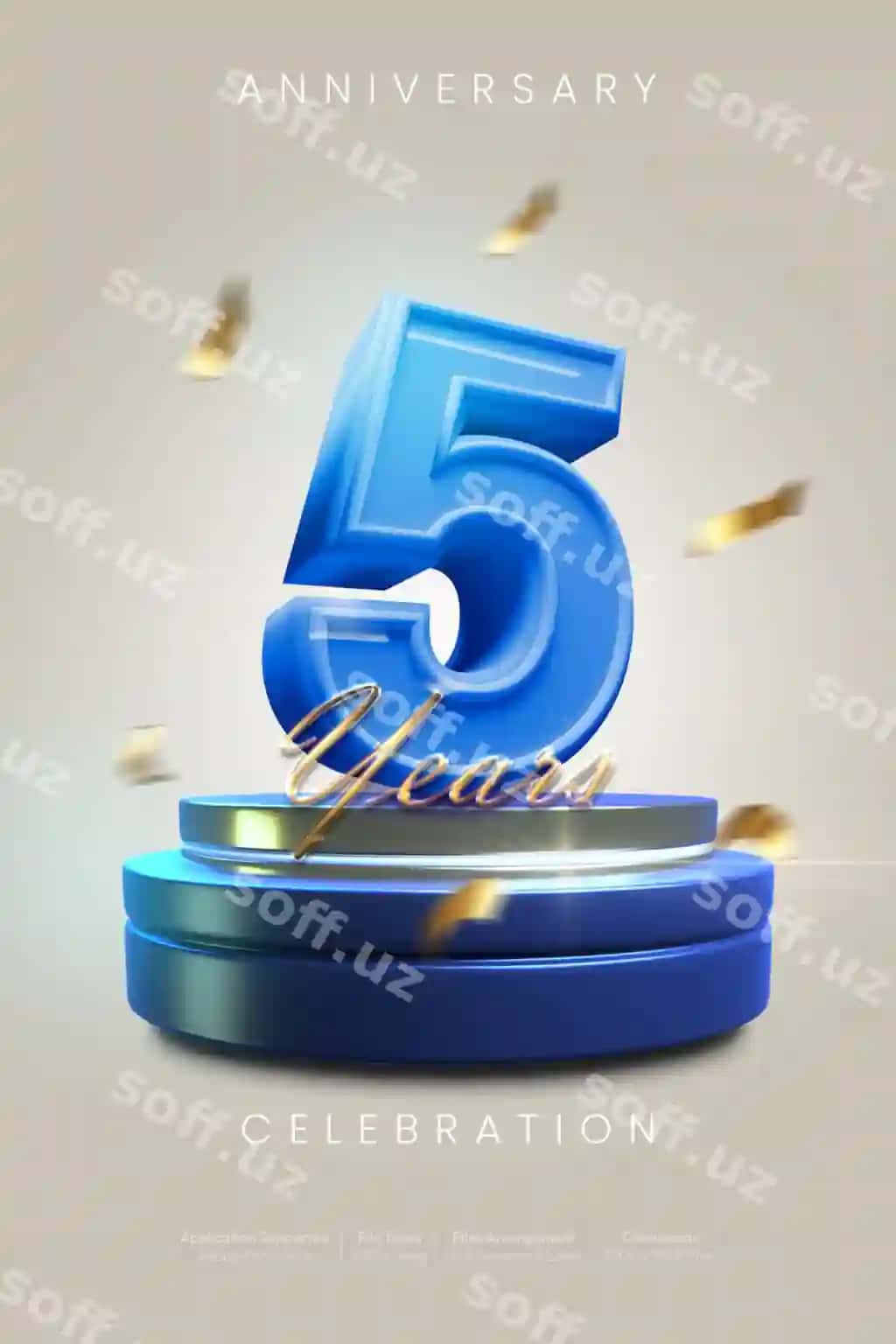 Psd 5 yillik yubiley bayrami ko'k oq orqa fon | Psd 5 year anniversary celebration blue white background