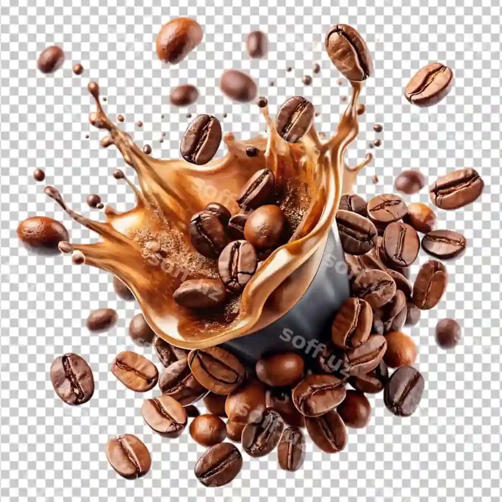 Dinamik kofe splash bani shaffof fonda | Dynamic coffee splash beans transparent background