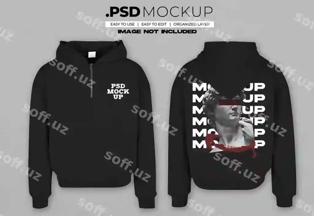 PSD namuna hoody oversize zip bilan | Psd mockup hoodie oversize with zip