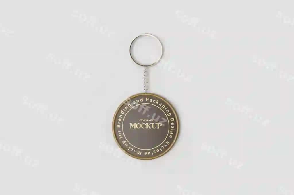 Chet flaysidagi yuvarlak kalit sohibi mockup | Flat lay round keychain mockup