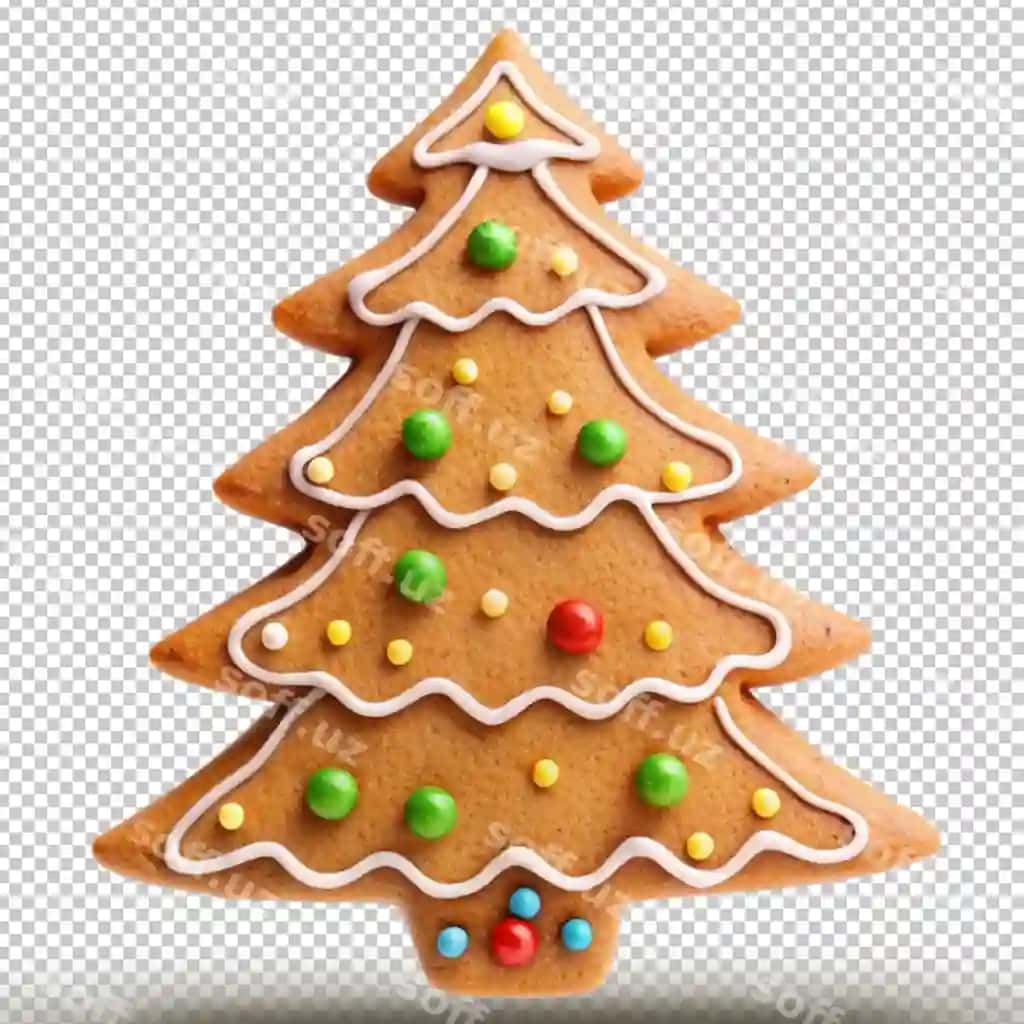 Qurdiu shirin Yangi yil daraxti ajraltirilgan shaffof orqa fonda | Gingerbread christams tree isolated transparent background