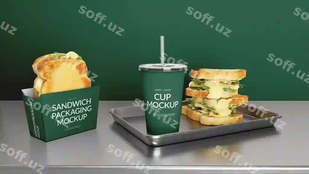 Komplekt fast food uchun qadoqlar sandvich namunasi bilan | Set fast food packaging with sandwich mockup