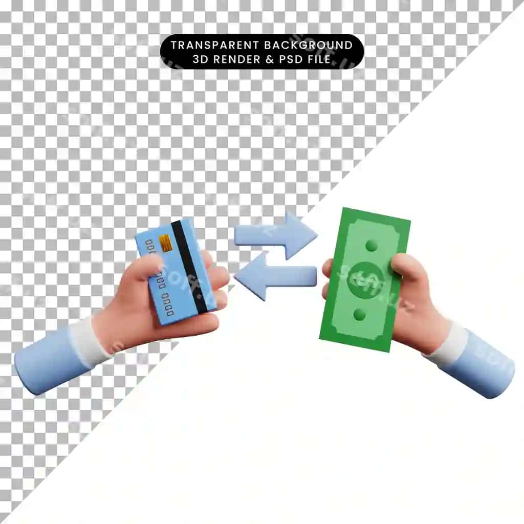 3d illustratsiya to'lov kontseptsiyasi ikonka qolqiq pulni tutgan kredit karta | 3d illustration payment concept icon hand holding money credit card