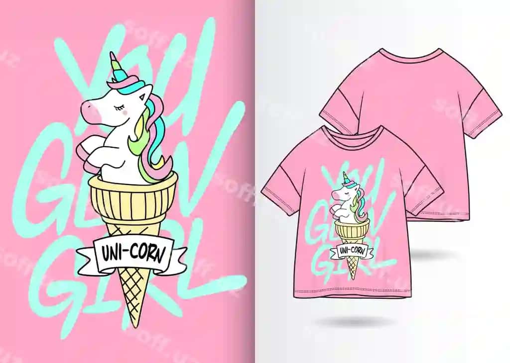 Qollanma chiroyli yelkan t-shirt bilan | Hand drawn cute unicorn with tshirt