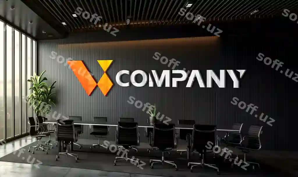 3d ofis uchrashuv xonasi logotip namunasi | 3d office meeting room logo mockup