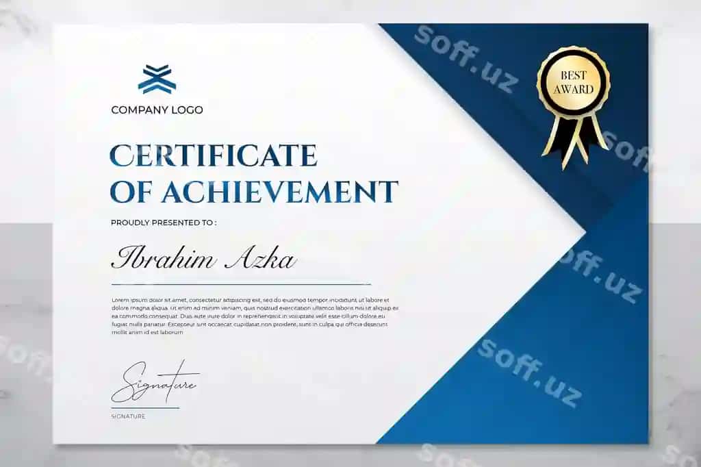 Zamonaviy ko'k oltin sertifikat muvaffaqiyati shabloni | Modern blue gold certificate achievement template