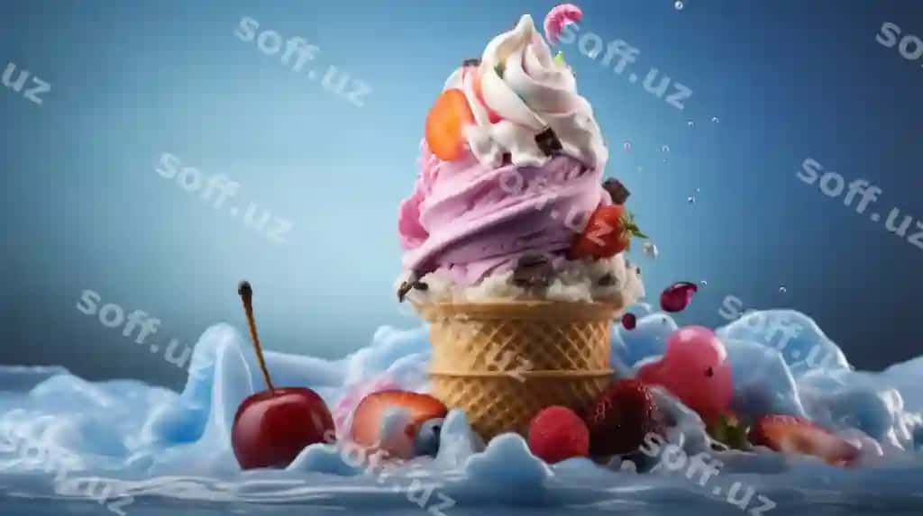 Rang-barang muzaffaroy mevalar bilan shirinliq qaymoq | Colorful ice cream cone with fruits whipped cream