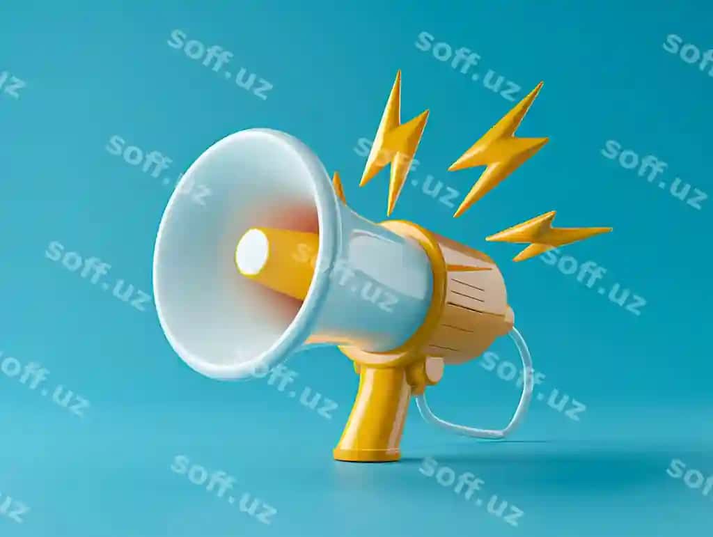 Sariq megafon chirq foni bilan | Yellow megaphone with lightning bolt background