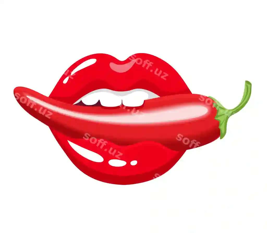 Qizil lablar qalampir bilan ayol qizil qalampirni gırtadi ko'rsatilgan | Red lips with chili pepper woman bites red chili pepper showing