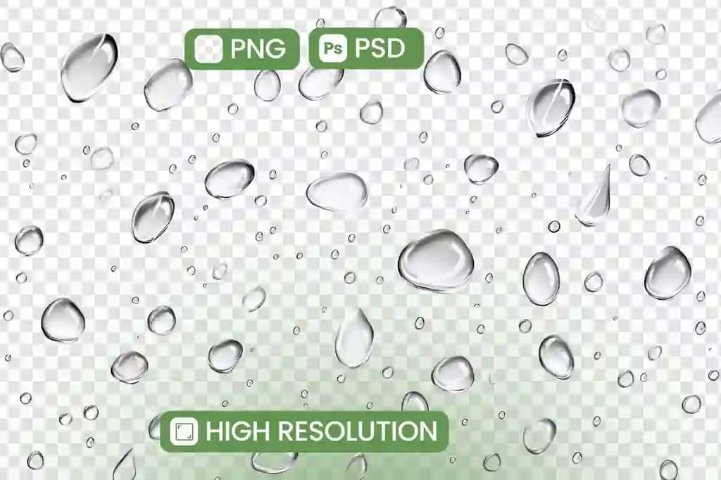Yuqori aniqlikdagi suv tomchilari png psd shaffof fonlar | Highresolution water droplets falling png psd transparent backgrounds