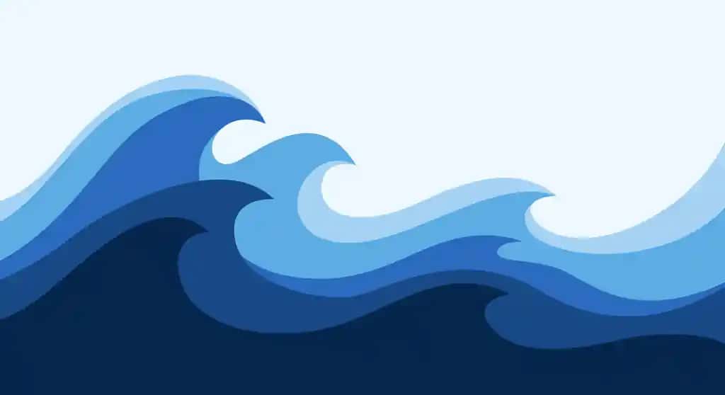 Mavhum moviy okean to'lqinlari tasviri oq fon | Abstract blue ocean waves illustration white background