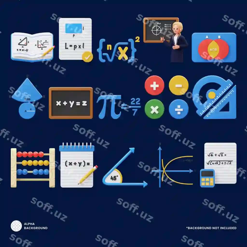 Matematika 3D ikonlar to'plami | Mathematics 3d icon set
