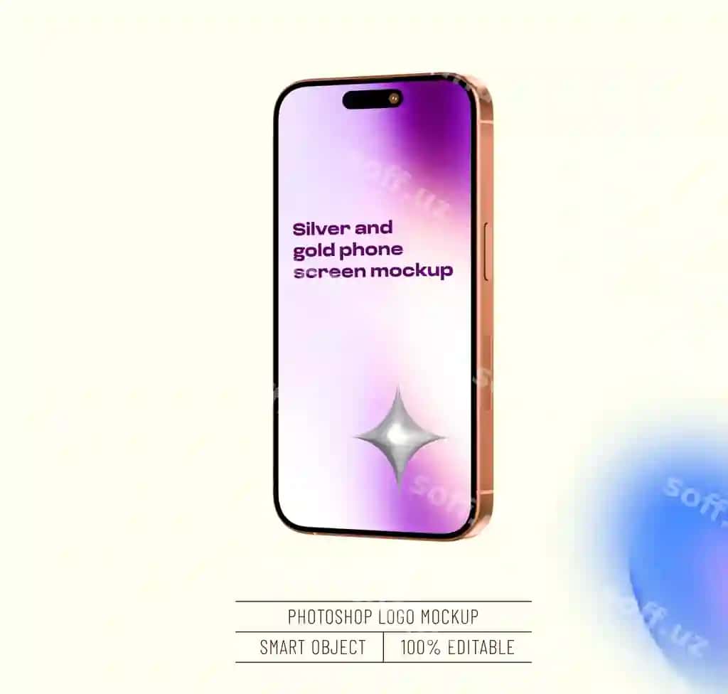 Kumush oltin telefon ekrani namunasi | Silver gold phone screen mockup