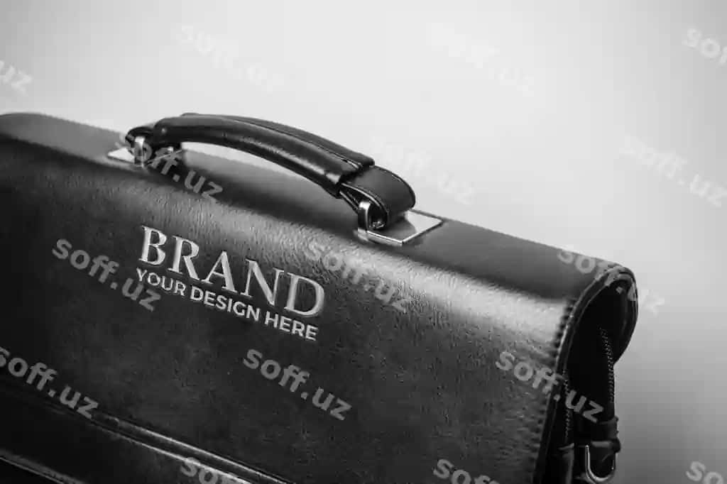 Elegant qora choy hujjat qutisi namunasi | Elegant black leather briefcase mock up