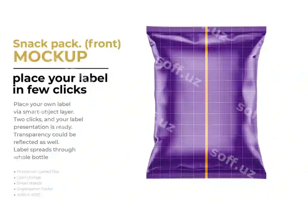 Snack paketi old namunasi ajraltirilgan | Snack pack front mockup isolated