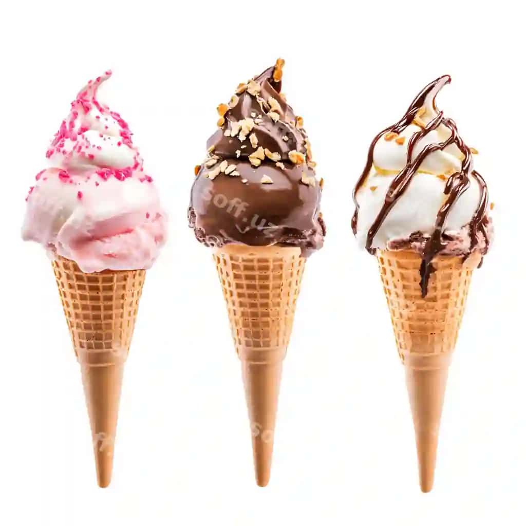 To'plam shirin muz vafel shirinligi ajralangan oq fonda | Collection delicious ice cream waffle cone isolated white background