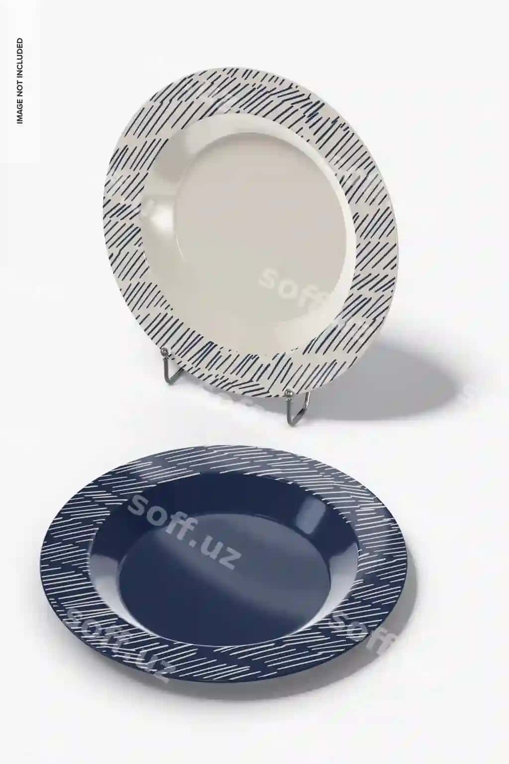 Porselen likoplari namuna o'ng ko'rinish | Porcelain plates mockup right view