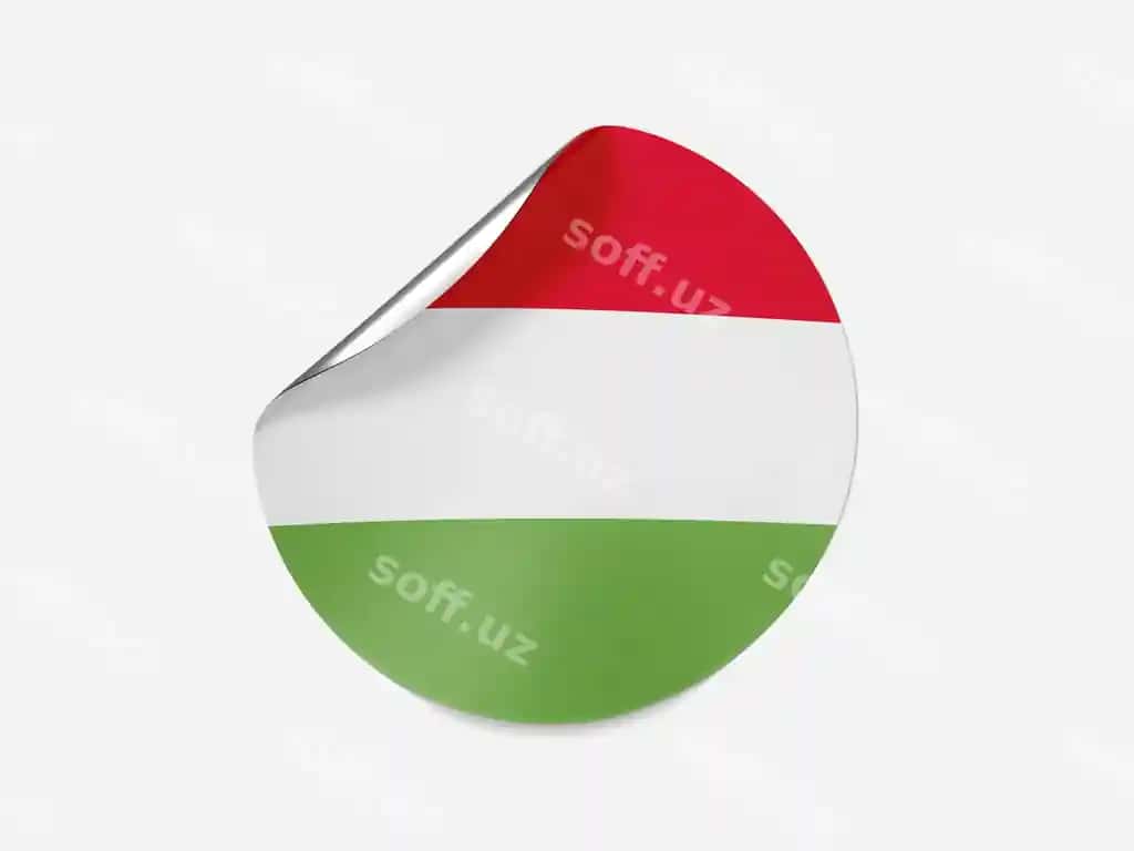 Vengriya bayroqi shaffof orqa fonda nakleyka namunasi | Hungary flag sticker with transparent background mockup