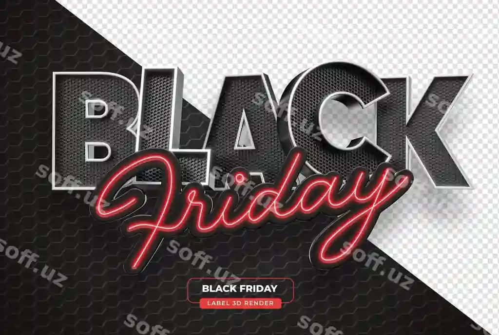 Black friday aksia belgi qizil qora 3D render shaffof fonda | Black friday promotion label red black 3d render with transparent
