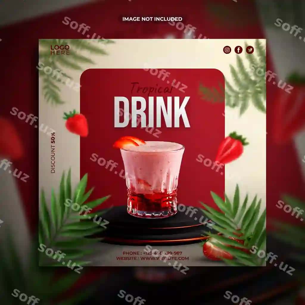 Tropik ichimlik ijtimoiy media reklamasi kvadrat banner shabloni | Tropical drink social media promotion square banner template