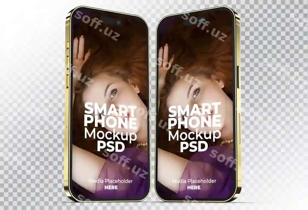 Telefon ekrani chap tomonda ayol bilan mockup | Phone mockup with woman left side screen