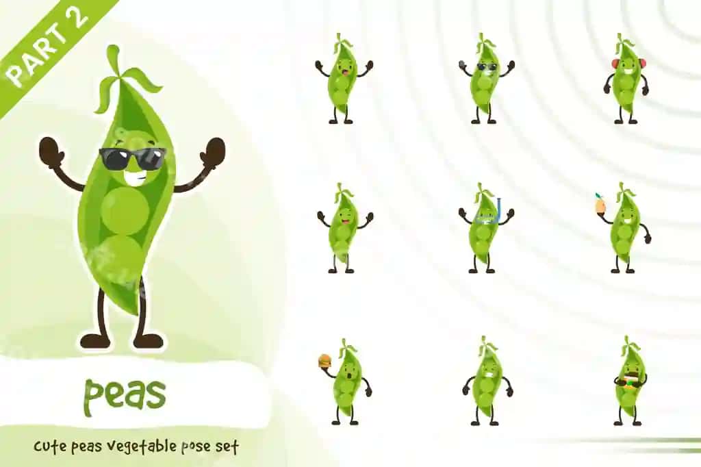 Multfil'm illustratsiyasi yoqimli no'xatlar to'plami | Cartoon illustration cute peas vegetable set