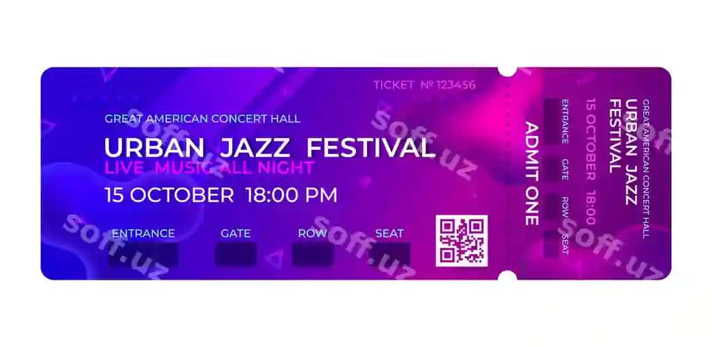Kino chiptasi, musiqa, kontsert, to'y, tadbir, kirish chiptasi, dizayn, taklifnoma | Movie ticket music concert party event entrance ticket design invitation
