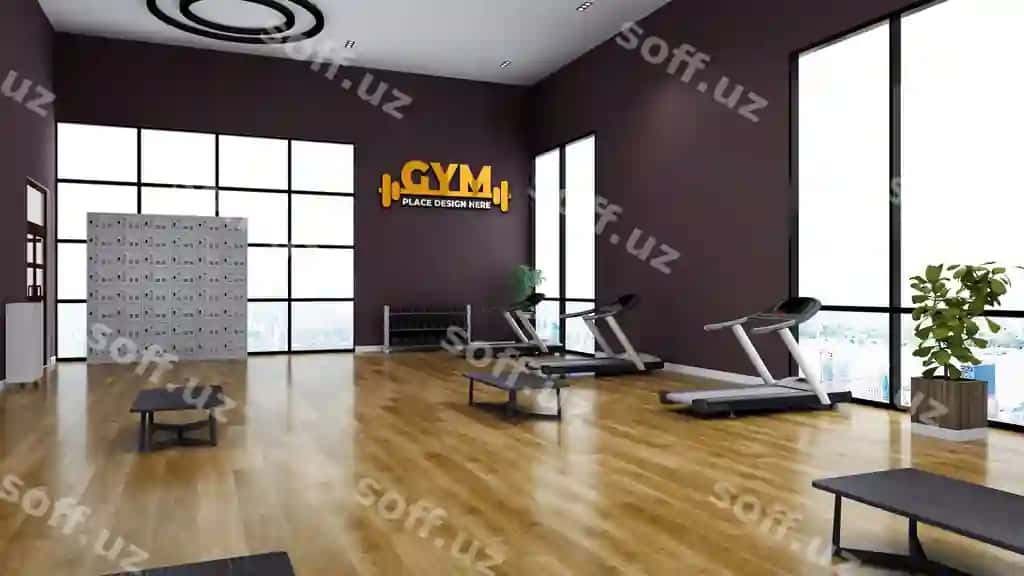 Psd jim devor logotip namunasi atlet fintnes jim xonasi qora devor bilan | Psd gym wall logo mockup athlete fitness gym room with black wall
