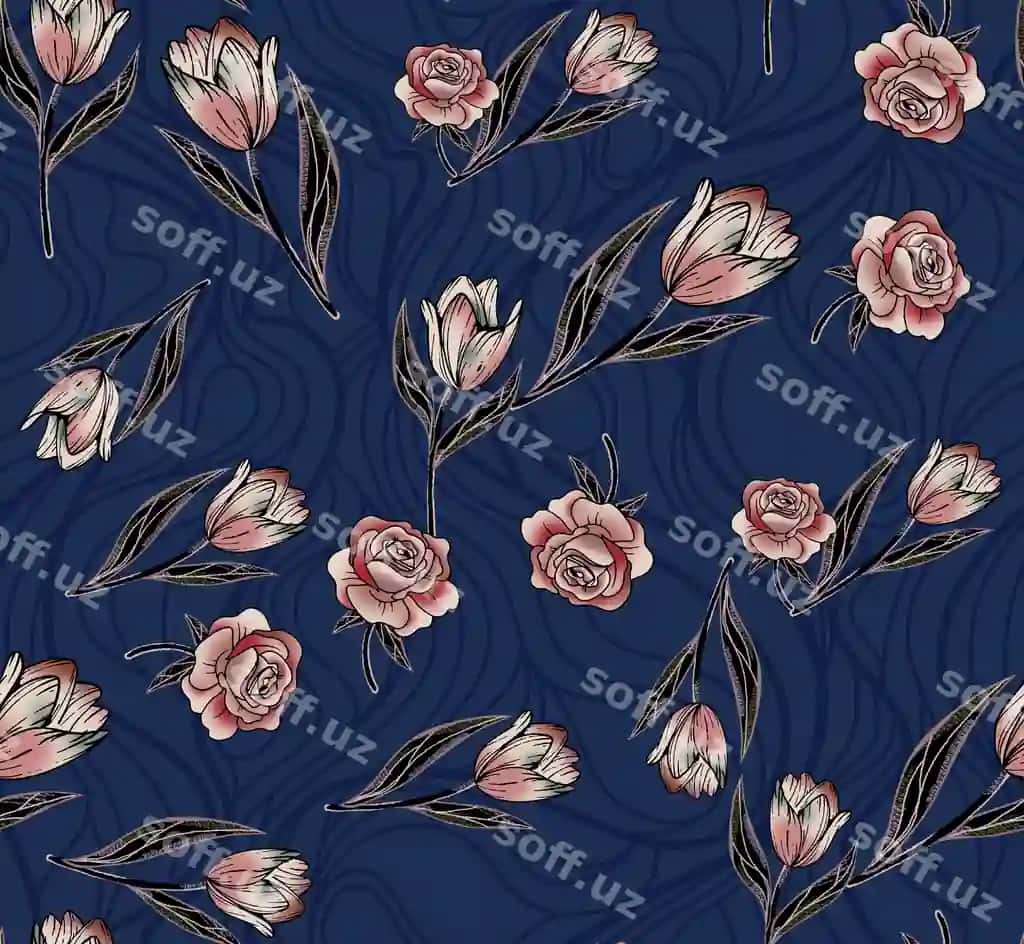 Ko'k fon gul va yaproqdagi naqshli | Blue background with pattern flowers leaves