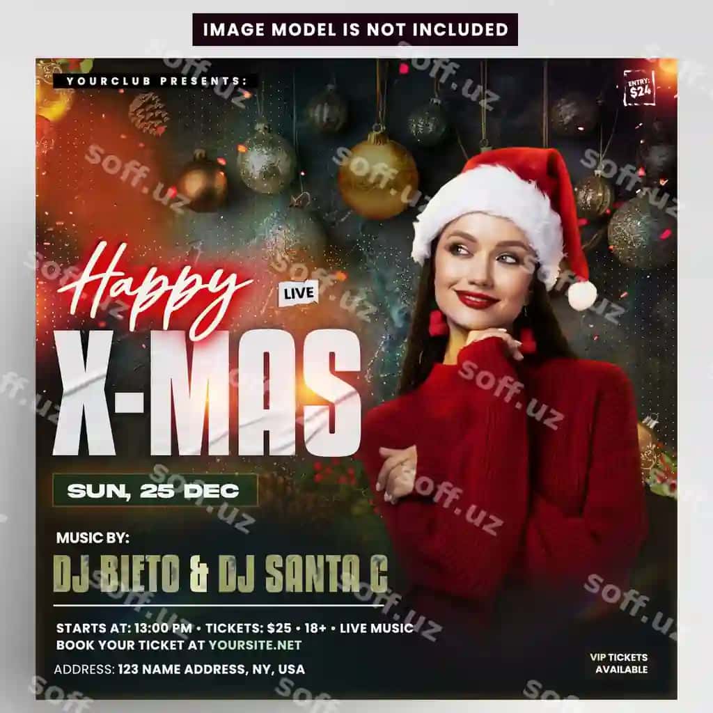 Rojdestvo kecha to'pi Instagram flyer shabloni DJ | Christmas night party instagram flyer template dj