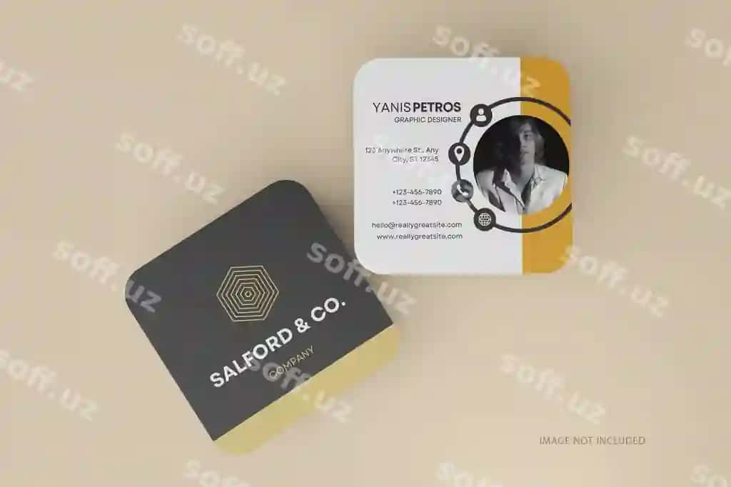 Ikki kvadrat biznes karta etiketka mockup | Two square business card label mockup